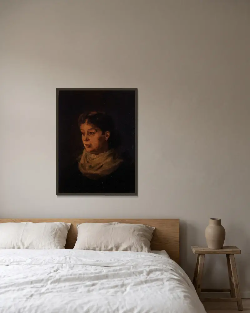 Portrait of the Wife of the Artist Gustave Poirier av Constantin Meunier inramad på en vägg