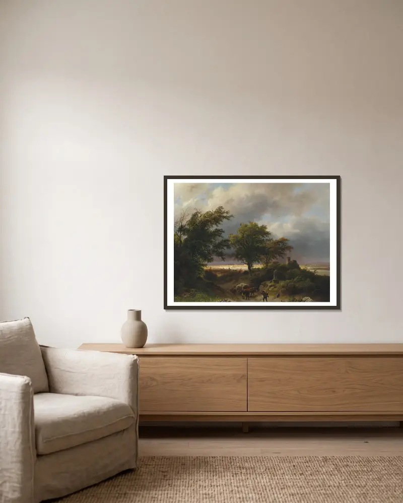 A wooded landscape av Barend Cornelis Koekkoek inramad på en vägg