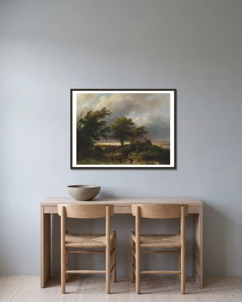 A wooded landscape av Barend Cornelis Koekkoek inramad på en vägg