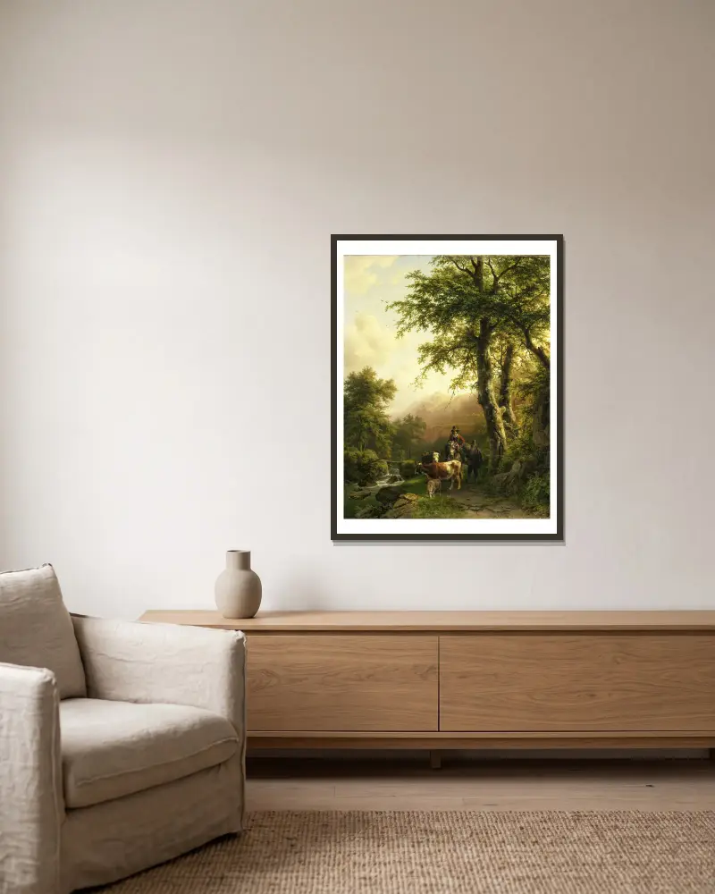 Italienische Landschaft von Barend Cornelis Koekkoek gerahmt an einer Wand