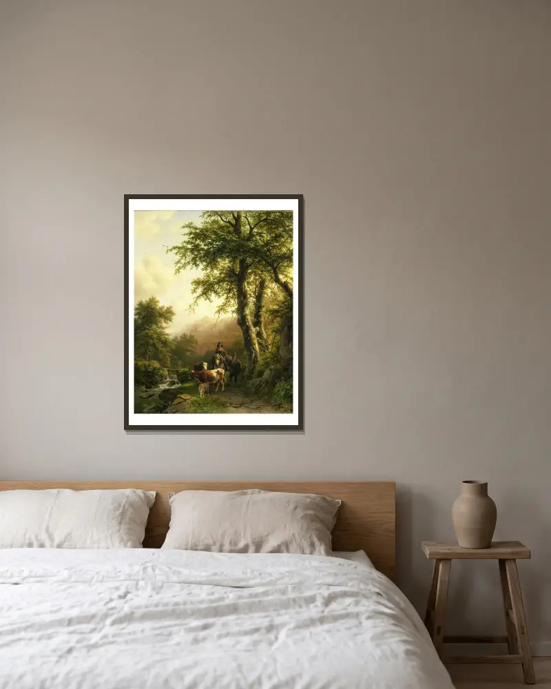 Italienische Landschaft von Barend Cornelis Koekkoek gerahmt an einer Wand