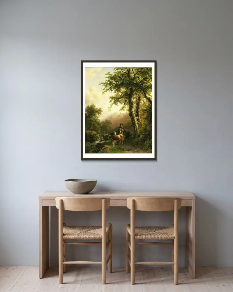 Italienische Landschaft von Barend Cornelis Koekkoek gerahmt an einer Wand