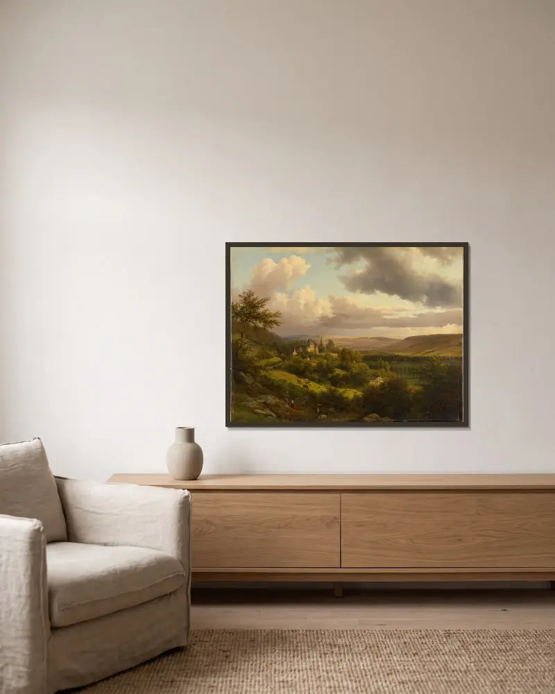 Luxemburgische Landschaft mit Blick auf Schloss Berg av Barend Cornelis Koekkoek inramad på en vägg