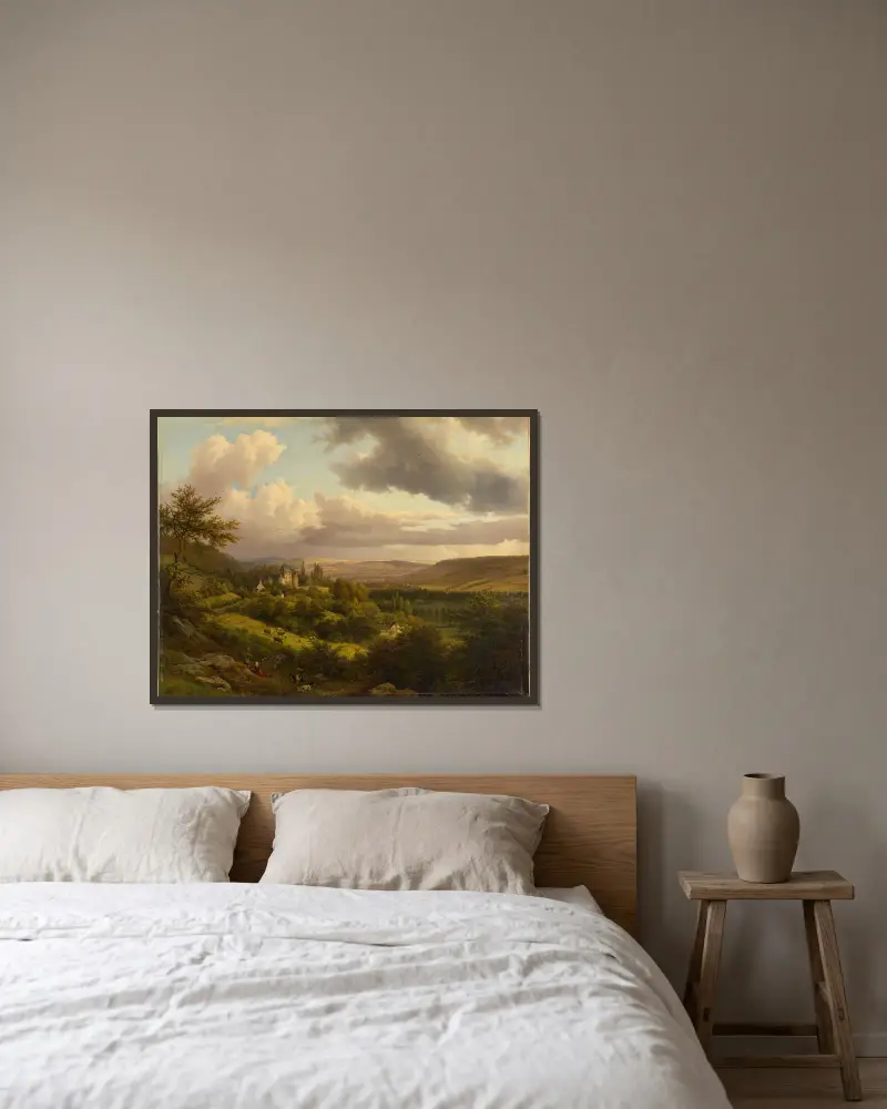 Luxemburgische Landschaft mit Blick auf Schloss Berg av Barend Cornelis Koekkoek inramad på en vägg
