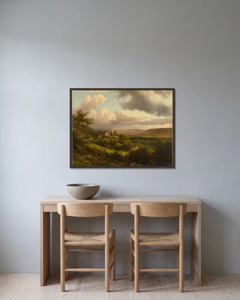Luxemburgische Landschaft mit Blick auf Schloss Berg av Barend Cornelis Koekkoek inramad på en vägg