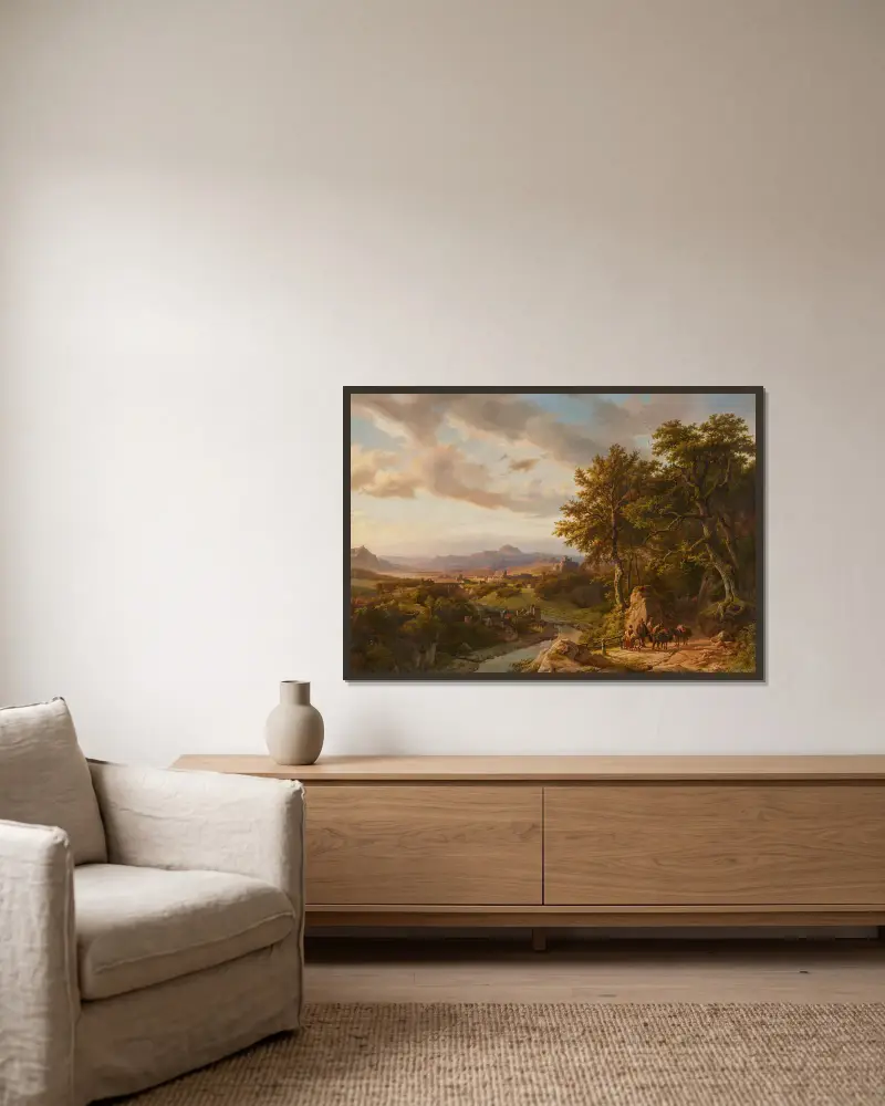 Panoramalandschaft am Mittelrhein av Barend Cornelis Koekkoek inramad på en vägg