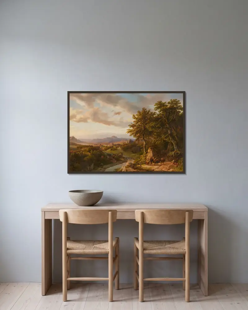 Panoramalandschaft am Mittelrhein av Barend Cornelis Koekkoek inramad på en vägg