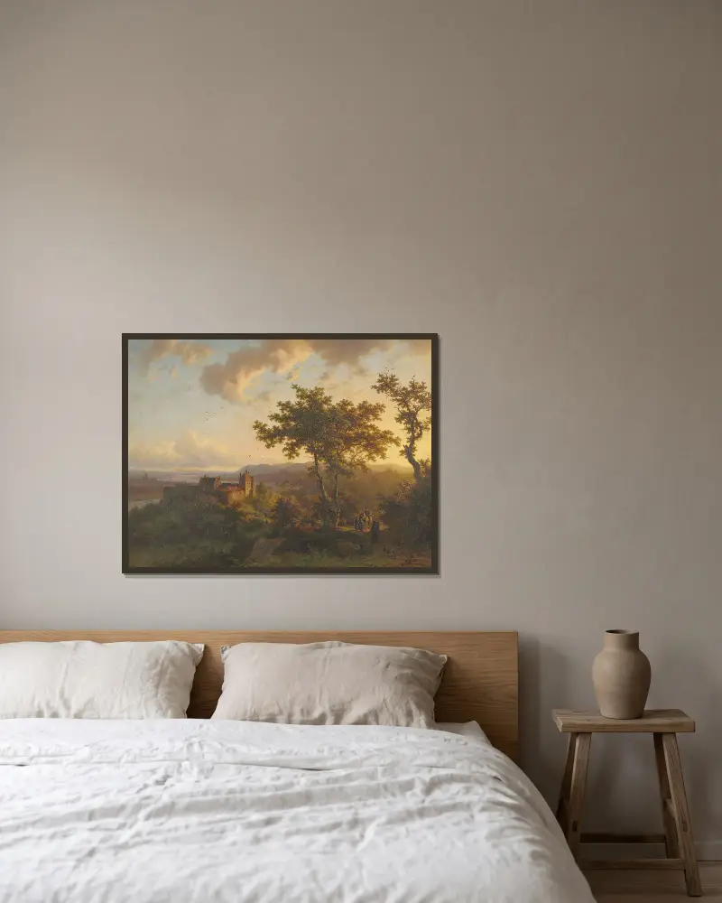Paysage boisé avec un château av Barend Cornelis Koekkoek inramad på en vägg