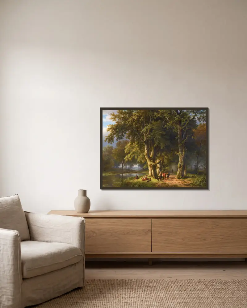 Sommerlandschaft von Barend Cornelis Koekkoek gerahmt an einer Wand