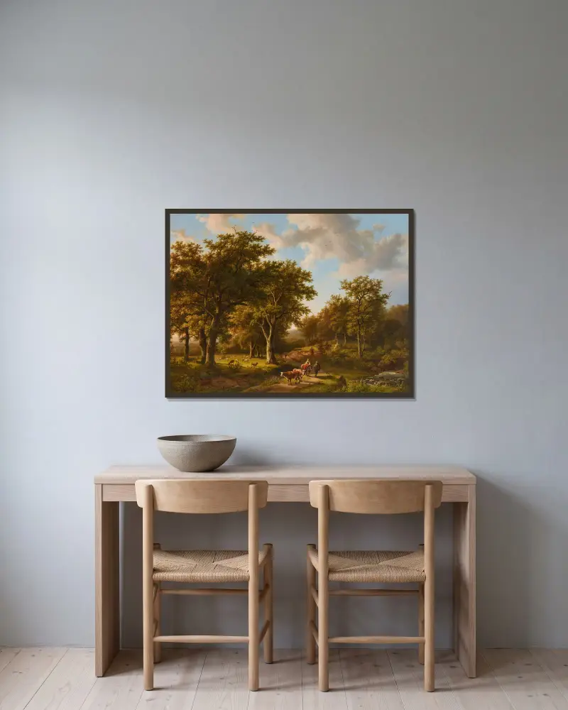 Waldlandschaft mit Hirten und Vieh av Barend Cornelis Koekkoek inramad på en vägg