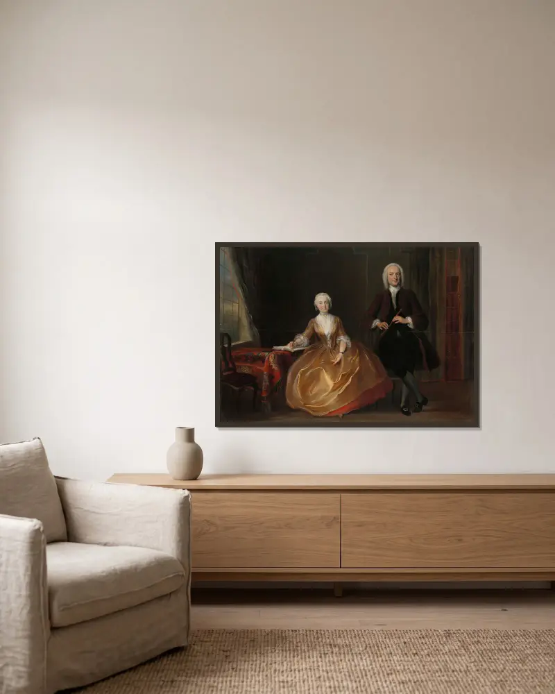 Ein musizierendes Paar von Cornelis Troost gerahmt an einer Wand