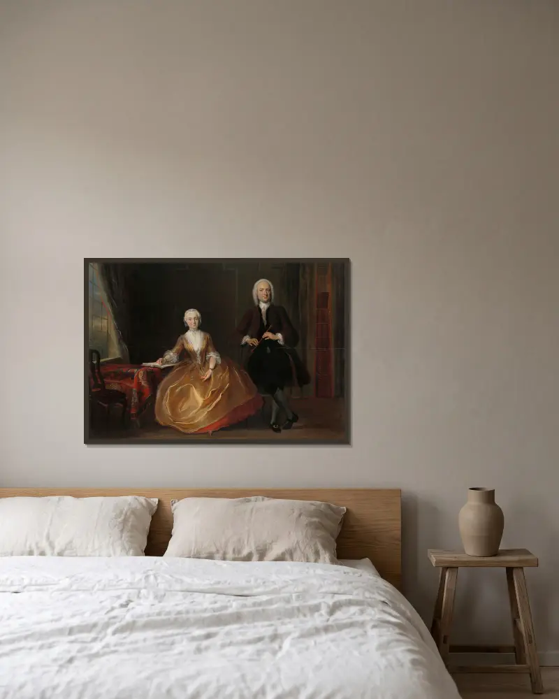 Ein musizierendes Paar von Cornelis Troost gerahmt an einer Wand
