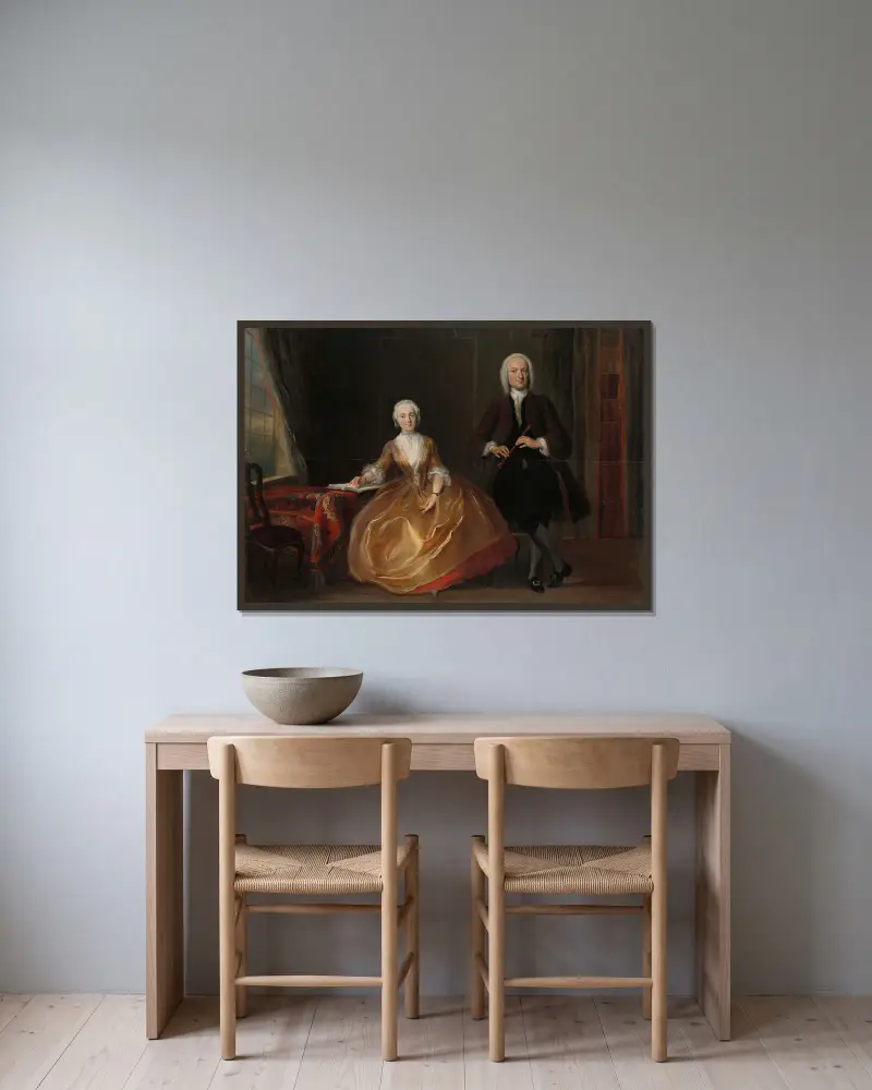 Ein musizierendes Paar von Cornelis Troost gerahmt an einer Wand
