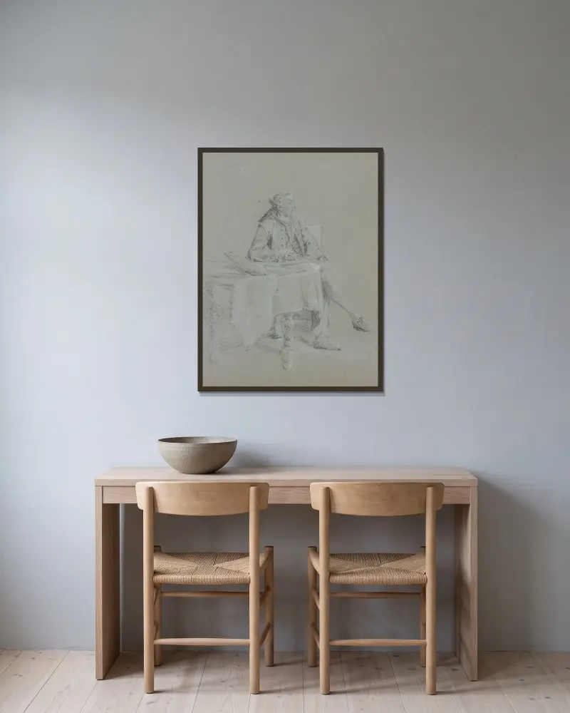 Kavalier am Tisch sitzend von Cornelis Troost gerahmt an einer Wand
