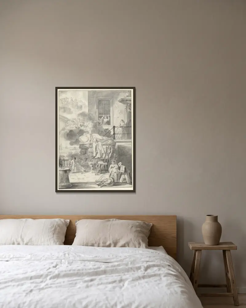 Didos Tod von Cornelis Troost gerahmt an einer Wand