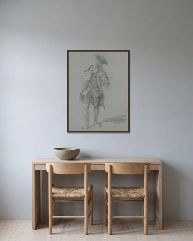 Flötenspielender Kavalier von Cornelis Troost gerahmt an einer Wand