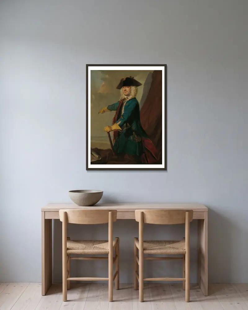 Gerrit Sichterman (1688-1730). Quartermaster-General of the Cavalry, Colonel of the Oranje-Groningen Infantry Regiment, Commandant of Grave av Cornelis Troost inramad på en vägg