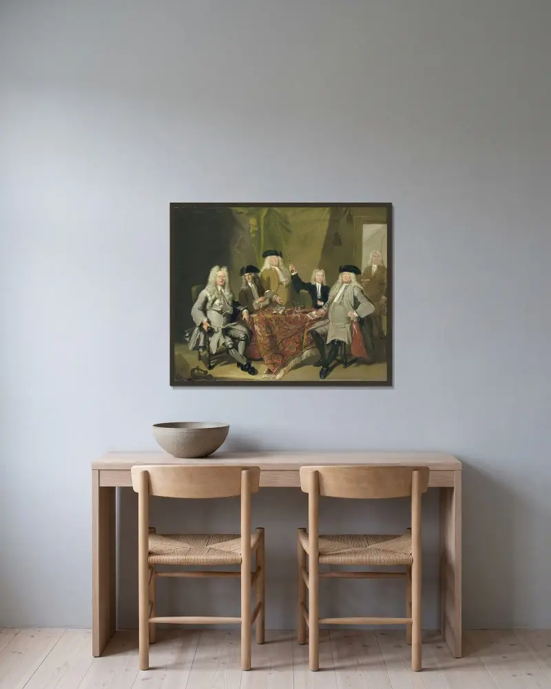 Inspektörerna för Collegium Medicum i Amsterdam, 1724 av Cornelis Troost inramad på en vägg
