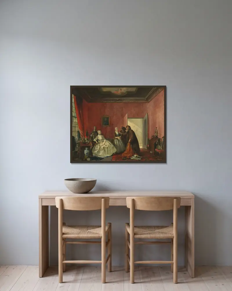 Johanna och de judiska köpmännen av Cornelis Troost inramad på en vägg