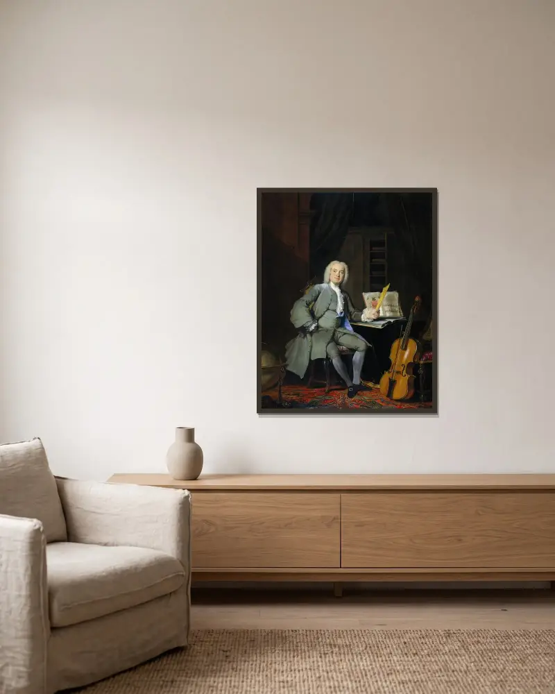 Porträt eines Mitglieds der Familie Van der Mersch von Cornelis Troost gerahmt an einer Wand