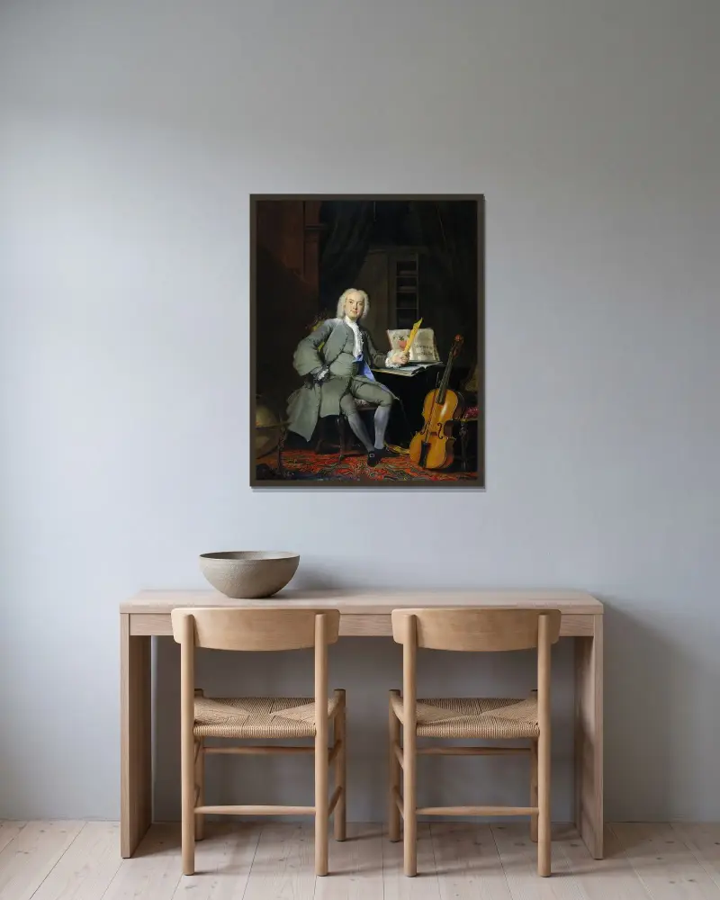Porträt eines Mitglieds der Familie Van der Mersch von Cornelis Troost gerahmt an einer Wand