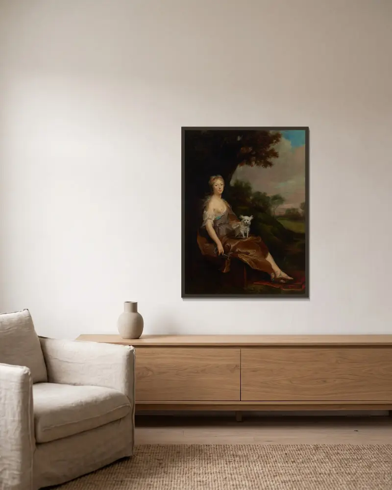Portret kobiety siedzącej w pejzażu jako alegoria Wierności, Cornelis Troost w ramie na ścianie