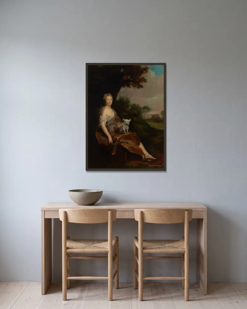 Portret kobiety siedzącej w pejzażu jako alegoria Wierności, Cornelis Troost w ramie na ścianie