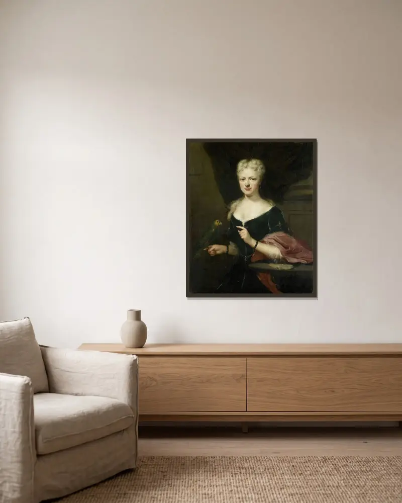 Portrait of Maria Magdalena Stavenisse, Wife of Jacob de Witte of Elkerzee, Councilor of Zierikzee av Cornelis Troost inramad på en vägg