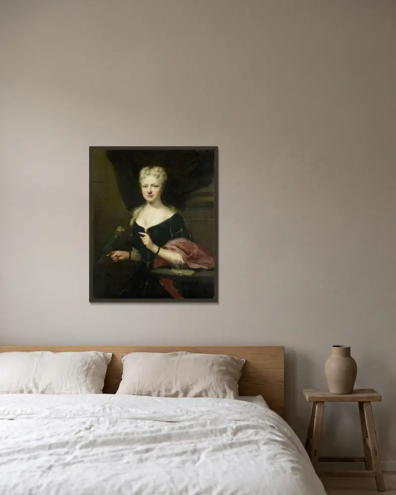 Portrait of Maria Magdalena Stavenisse, Wife of Jacob de Witte of Elkerzee, Councilor of Zierikzee av Cornelis Troost inramad på en vägg