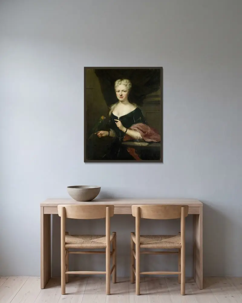 Portrait of Maria Magdalena Stavenisse, Wife of Jacob de Witte of Elkerzee, Councilor of Zierikzee av Cornelis Troost inramad på en vägg