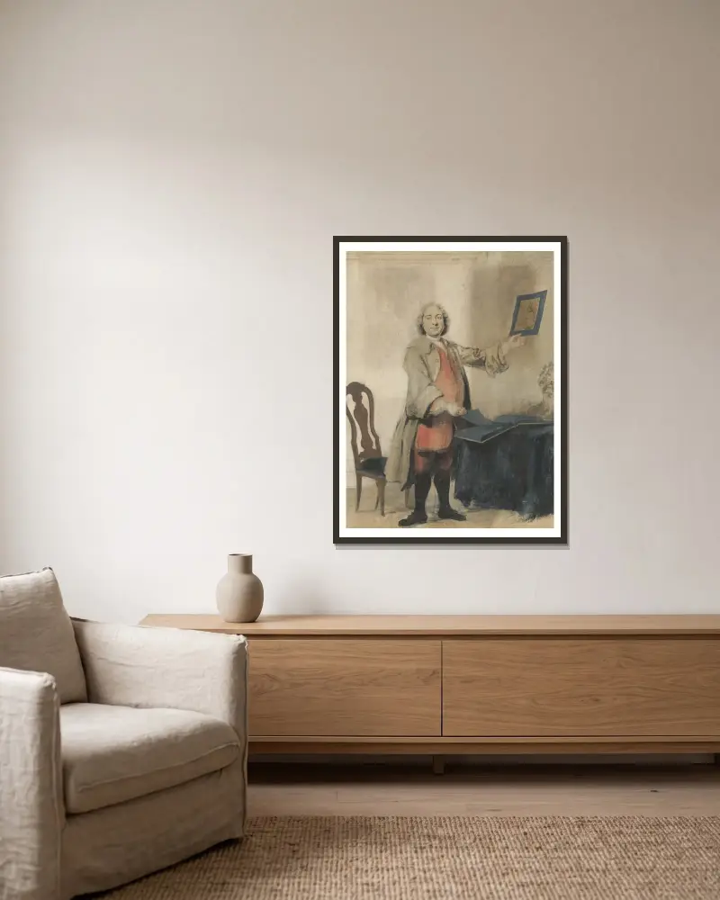 Portret van Cornelis Bouman av Cornelis Troost inramad på en vägg