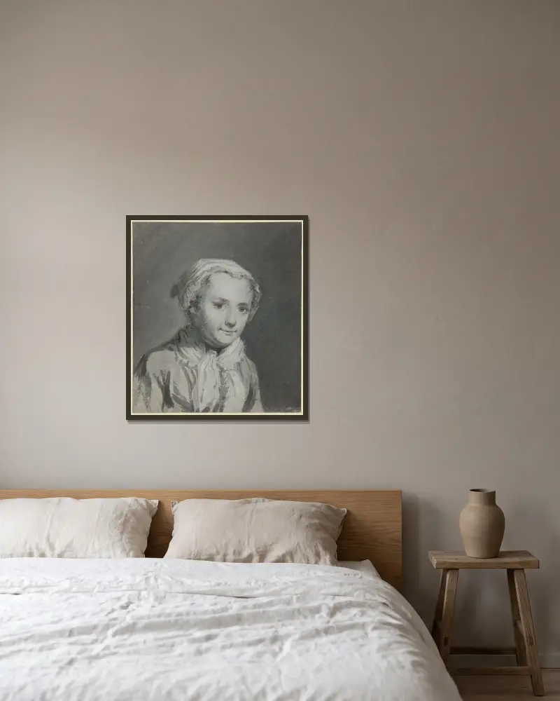 Porträtt av Sara Troost av Cornelis Troost inramad på en vägg