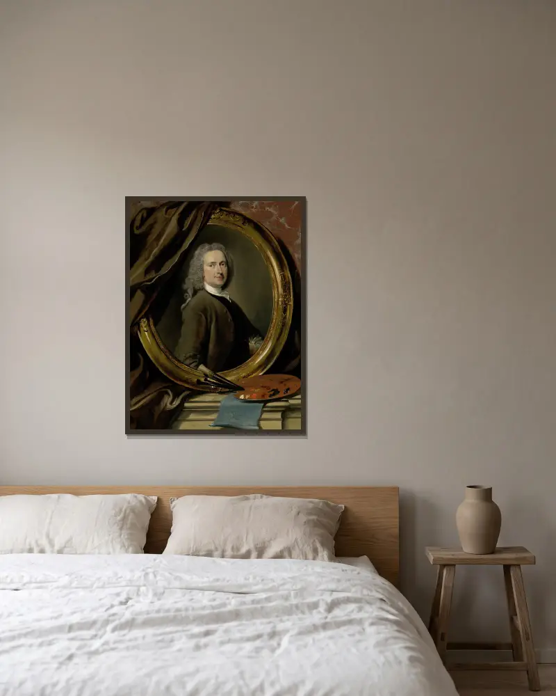 Selbstporträt, 1739 von Cornelis Troost gerahmt an einer Wand