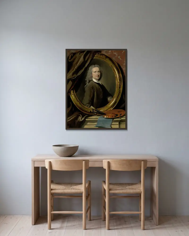 Selbstporträt, 1739 von Cornelis Troost gerahmt an einer Wand