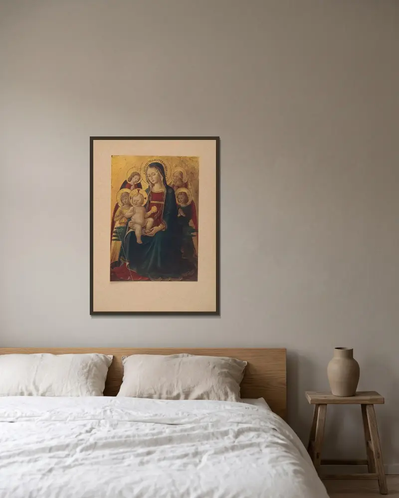 Bartolomeo Caporali, Madonna med barnet och änglar av Corrado Ricci inramad på en vägg