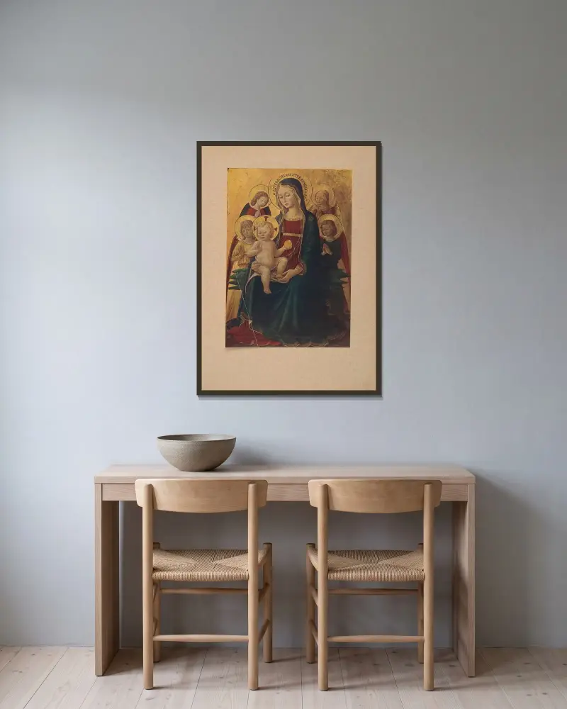 Bartolomeo Caporali, Madonna med barnet och änglar av Corrado Ricci inramad på en vägg
