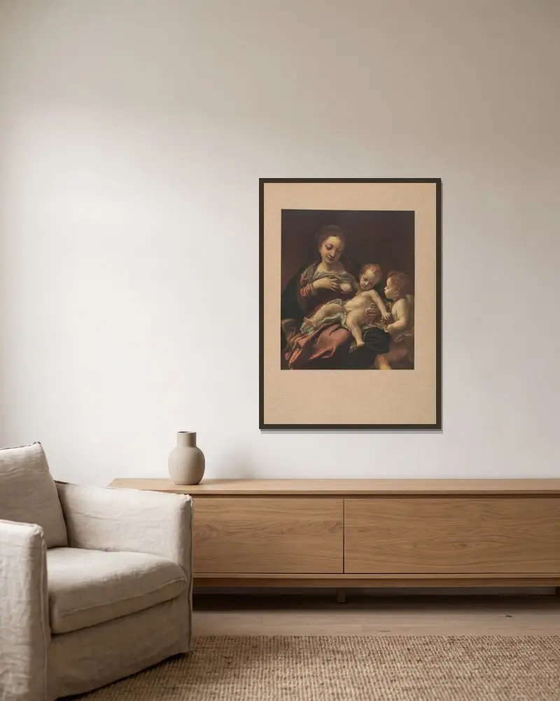 Correggio, Madonna del latte av Corrado Ricci inramad på en vägg