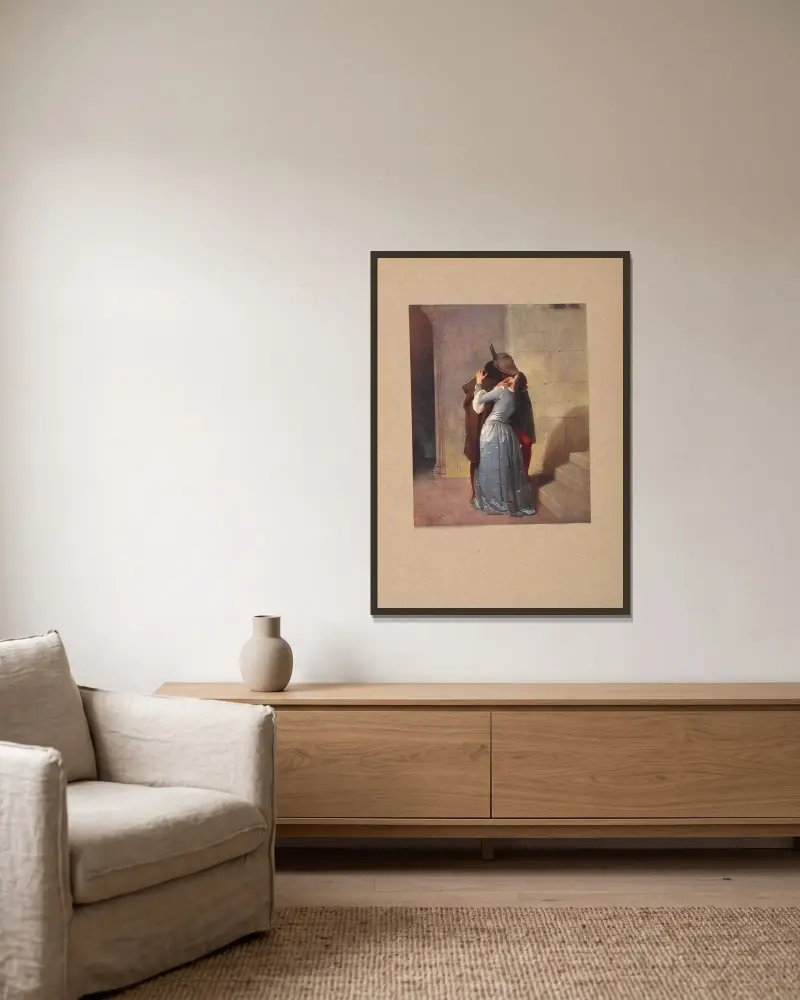 Francesco Hayez, Il bacio av Corrado Ricci inramad på en vägg