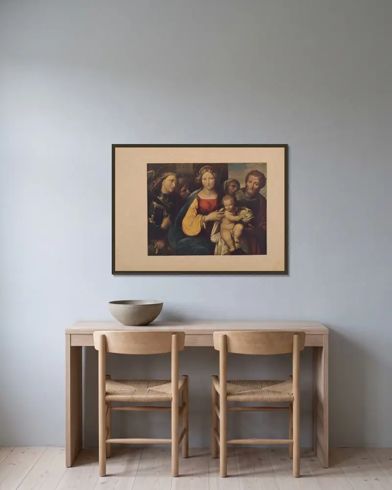 Garofalo, Madonna med barnet och helgon av Corrado Ricci inramad på en vägg