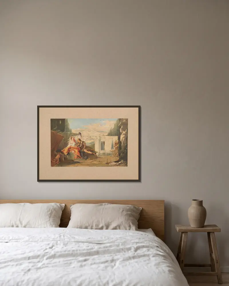 Giambattista Tiepolo, Rinaldo och Armida av Corrado Ricci inramad på en vägg