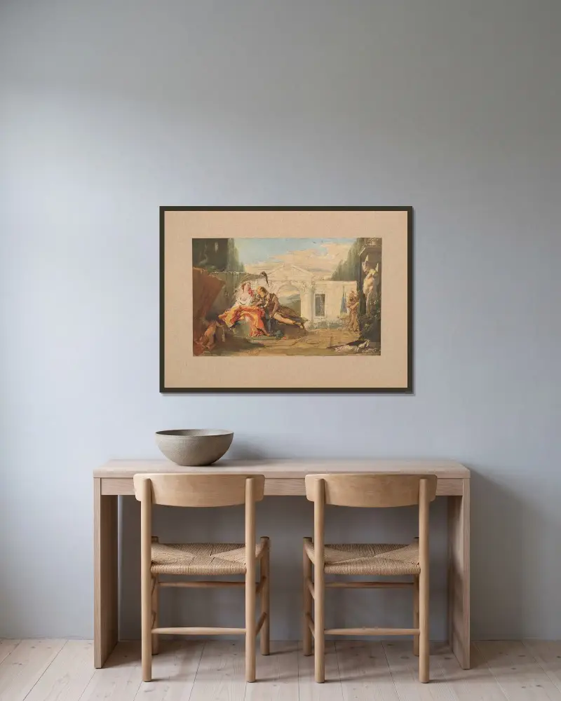 Giambattista Tiepolo, Rinaldo och Armida av Corrado Ricci inramad på en vägg
