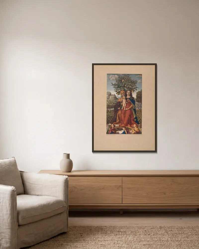 Girolamo dei Libri, S. Anna, Madonnan och Barnet av Corrado Ricci inramad på en vägg