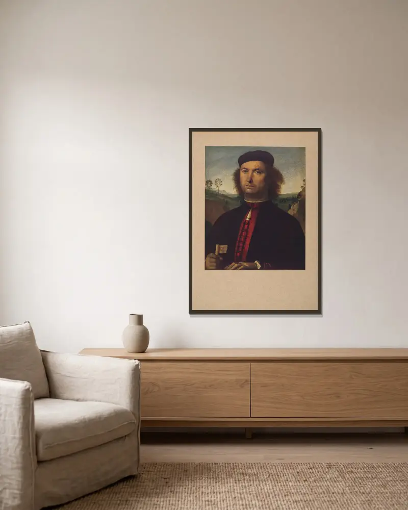 Perugino, Ritratto di Francesco delle Opere av Corrado Ricci inramad på en vägg