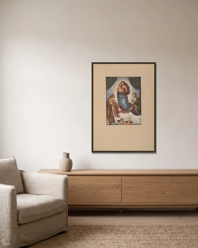 Raffaello, Madonna di S. Sisto av Corrado Ricci inramad på en vägg