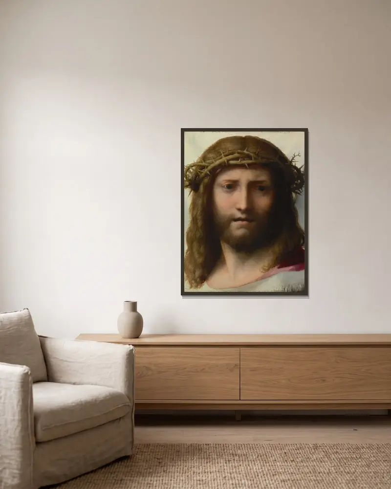 Head of Christ av Correggio inramad på en vägg
