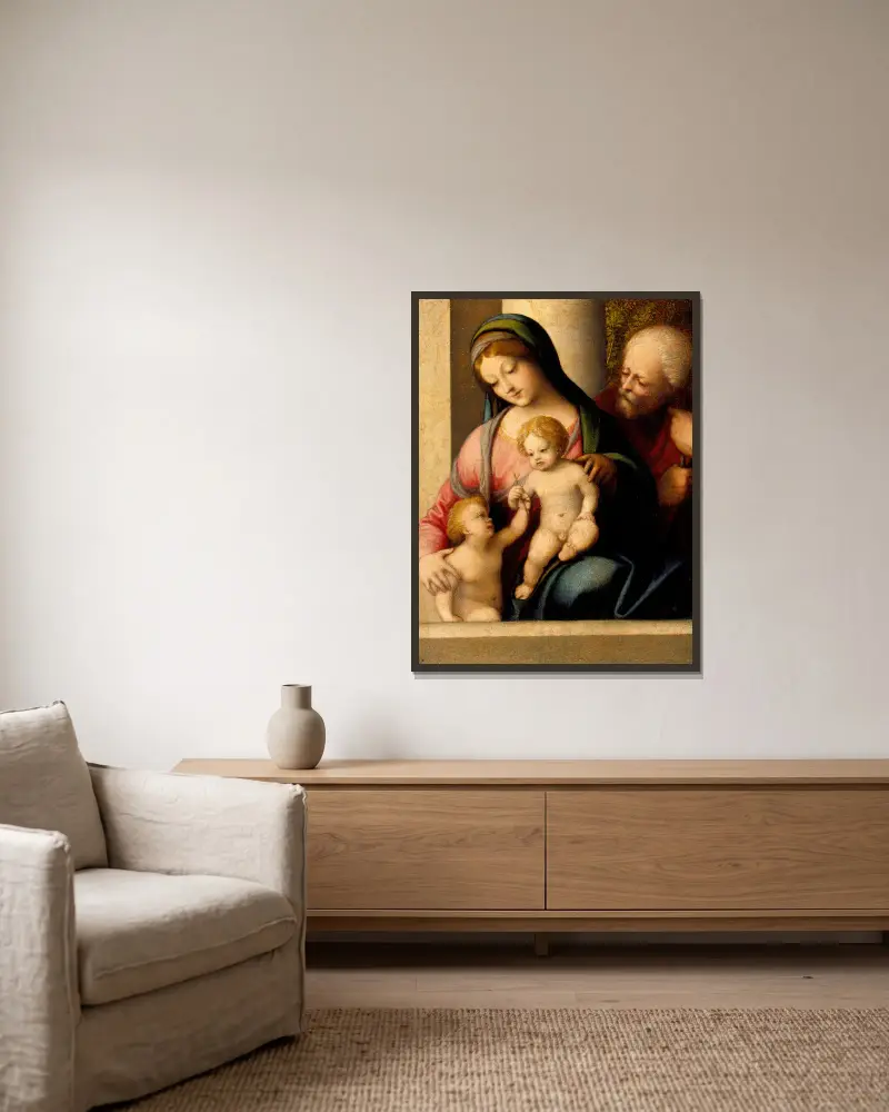 Holy Family with the Infant St. John av Correggio inramad på en vägg