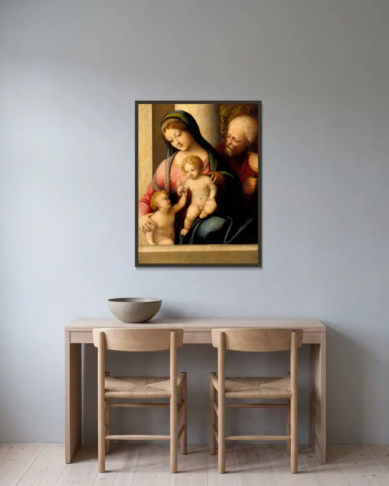 Holy Family with the Infant St. John av Correggio inramad på en vägg