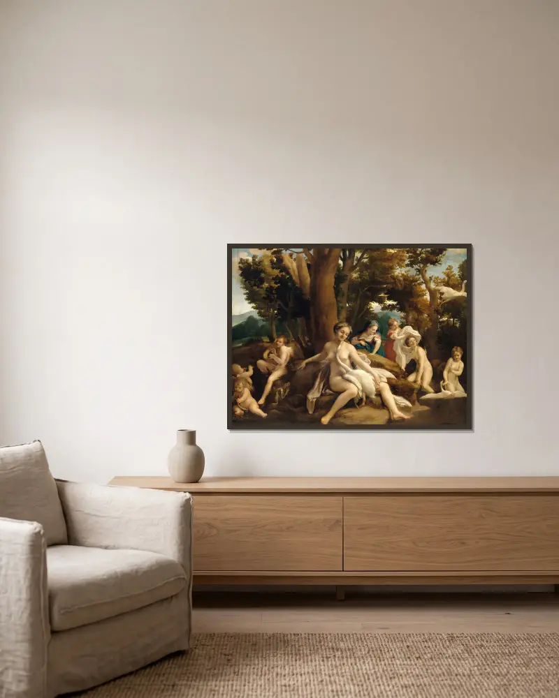Leda und der Schwan von Correggio gerahmt an einer Wand