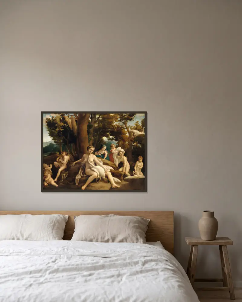 Leda und der Schwan von Correggio gerahmt an einer Wand