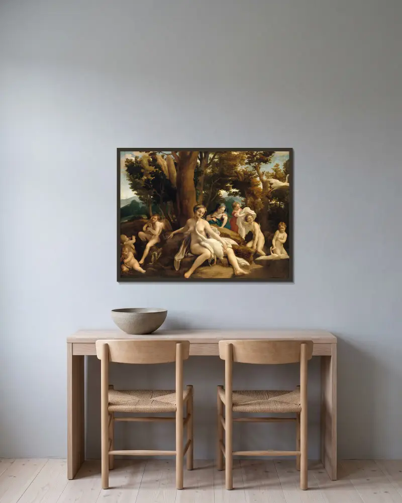 Leda und der Schwan von Correggio gerahmt an einer Wand